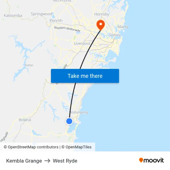Kembla Grange to West Ryde map