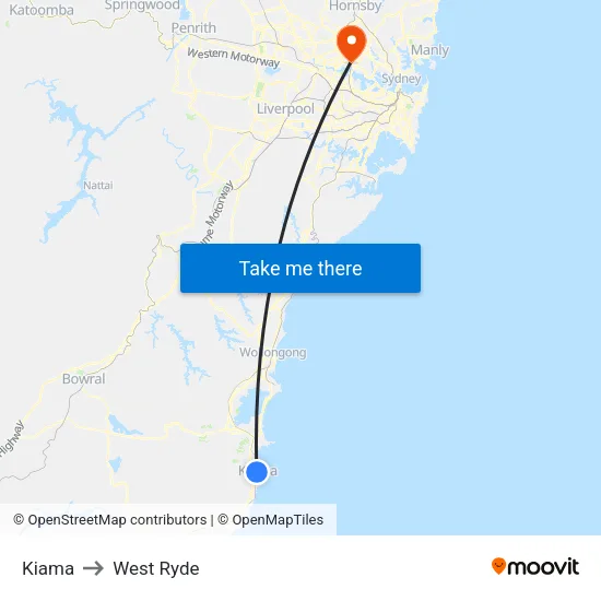Kiama to West Ryde map
