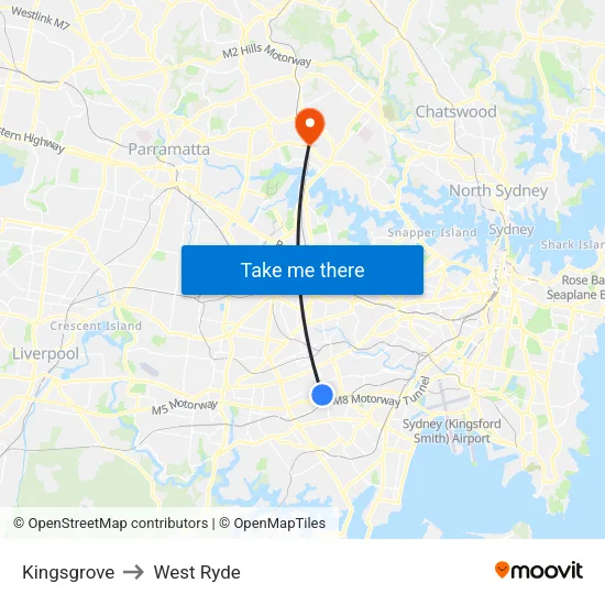Kingsgrove to West Ryde map