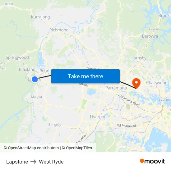 Lapstone to West Ryde map