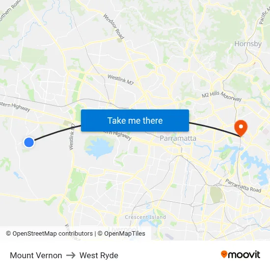 Mount Vernon to West Ryde map