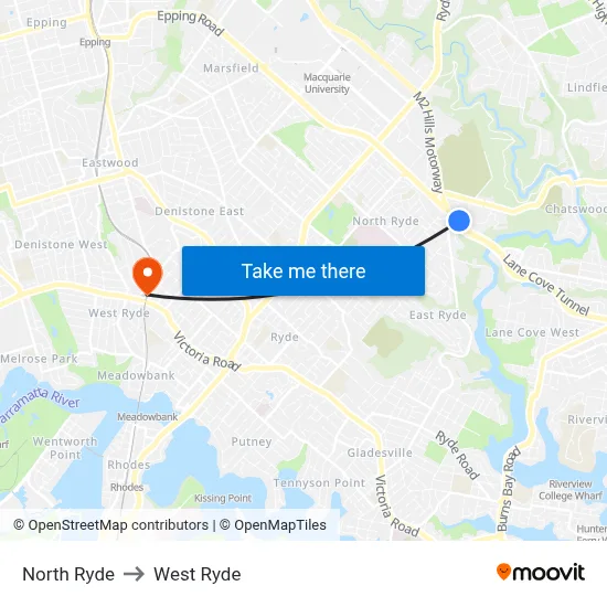 North Ryde to West Ryde map