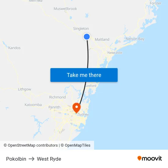 Pokolbin to West Ryde map