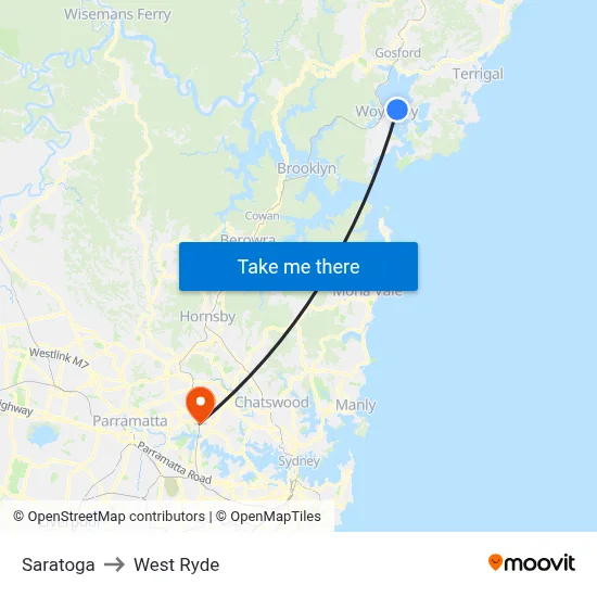 Saratoga to West Ryde map