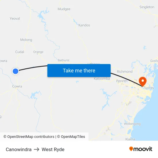Canowindra to West Ryde map