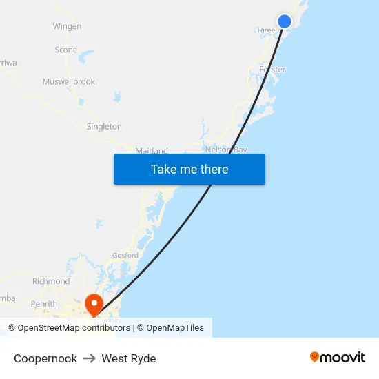 Coopernook to West Ryde map