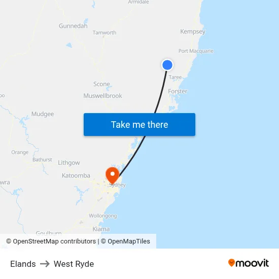 Elands to West Ryde map