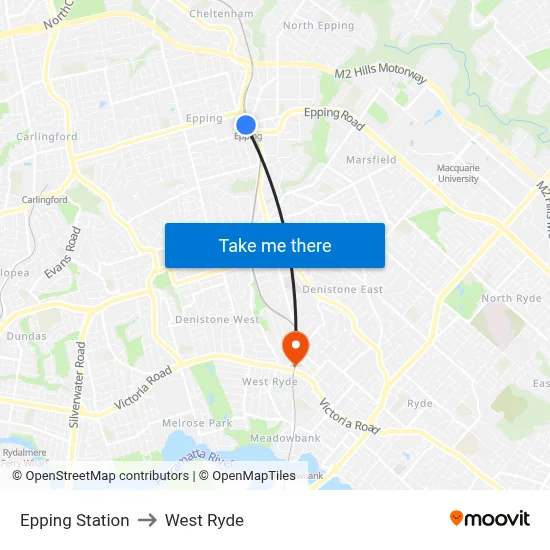 Epping Station to West Ryde map