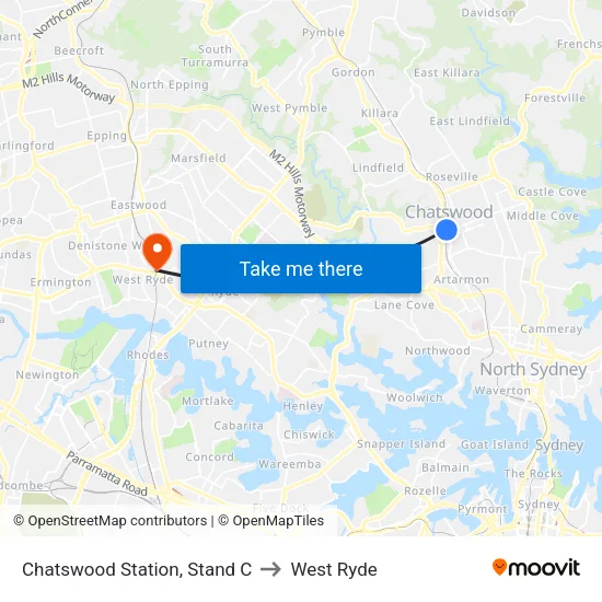 Chatswood Station, Stand C to West Ryde map