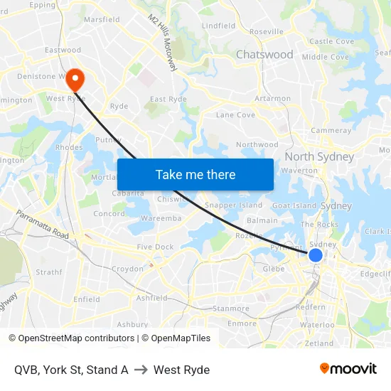 QVB, York St, Stand A to West Ryde map