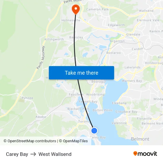 Carey Bay to West Wallsend map