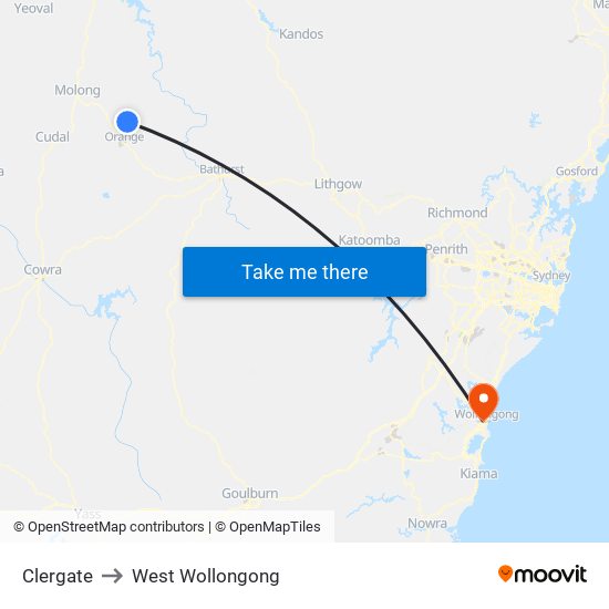 Clergate to West Wollongong map
