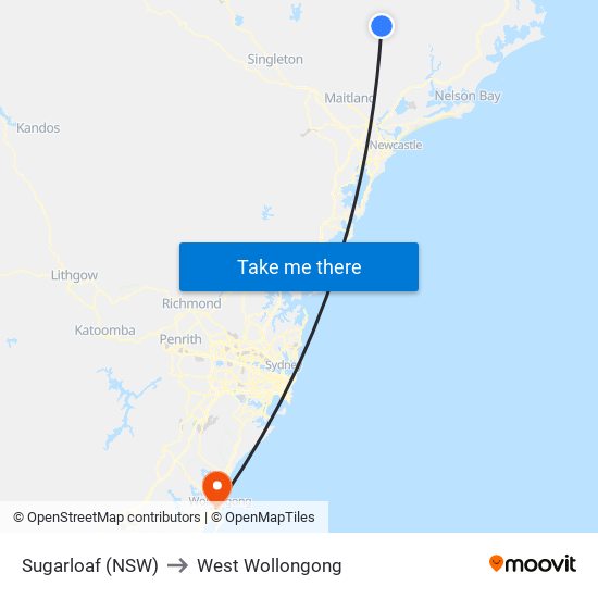 Sugarloaf (NSW) to West Wollongong map