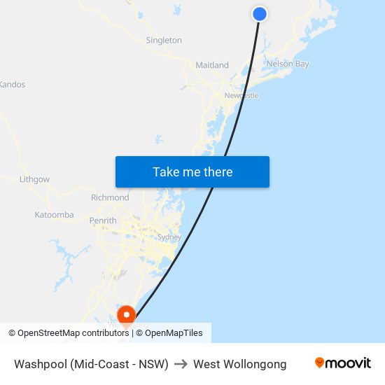 Washpool (Mid-Coast - NSW) to West Wollongong map