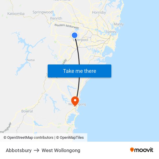 Abbotsbury to West Wollongong map