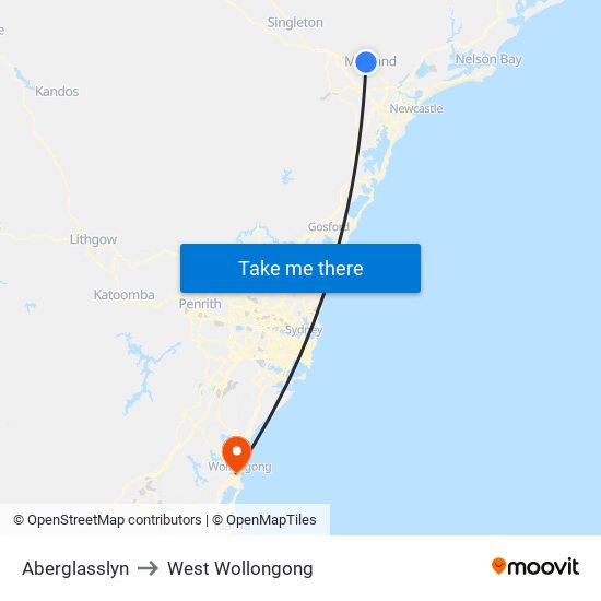 Aberglasslyn to West Wollongong map