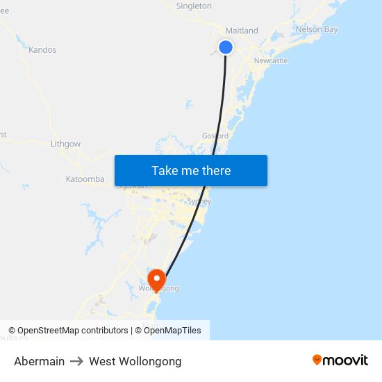 Abermain to West Wollongong map