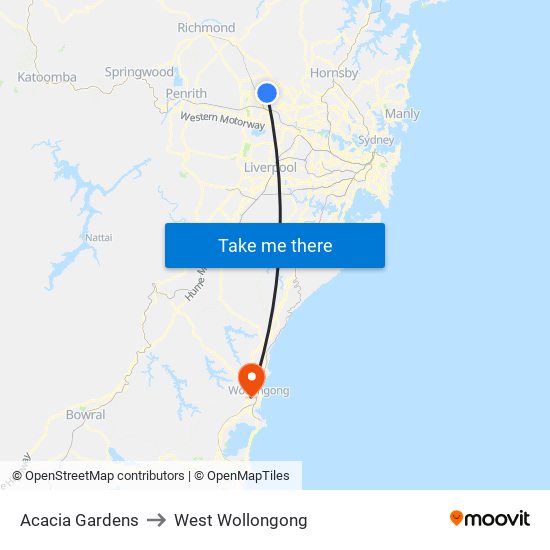Acacia Gardens to West Wollongong map