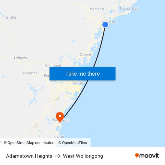 Adamstown Heights to West Wollongong map