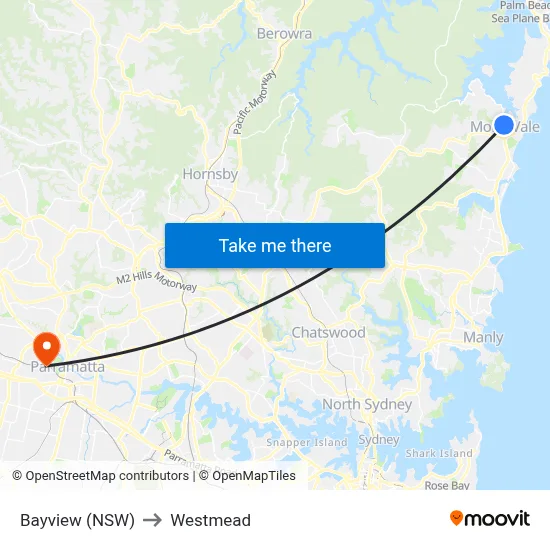 Bayview (NSW) to Westmead map