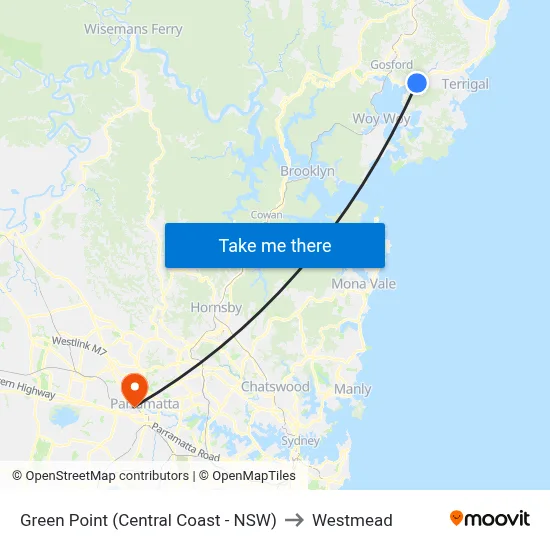 Green Point (Central Coast - NSW) to Westmead map