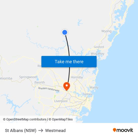 St Albans (NSW) to Westmead map
