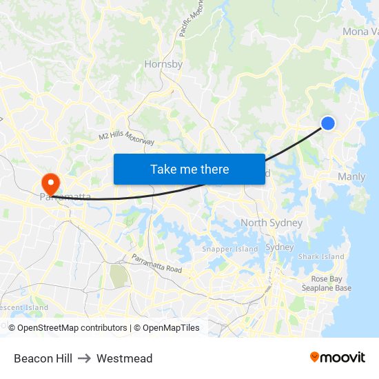 Beacon Hill to Westmead map