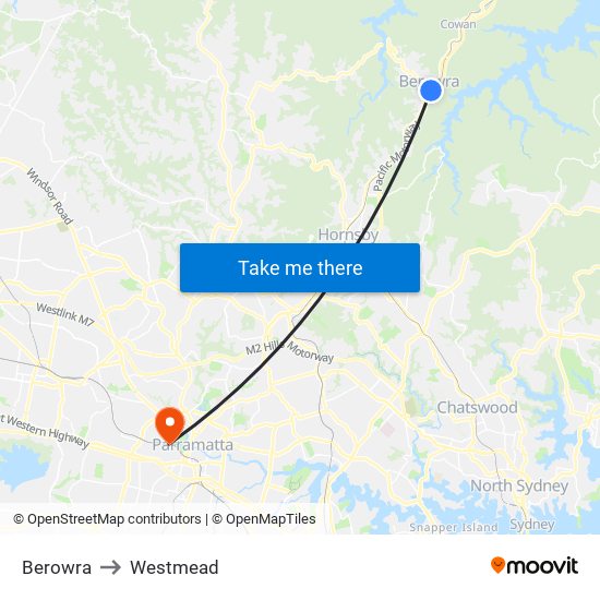 Berowra to Westmead map