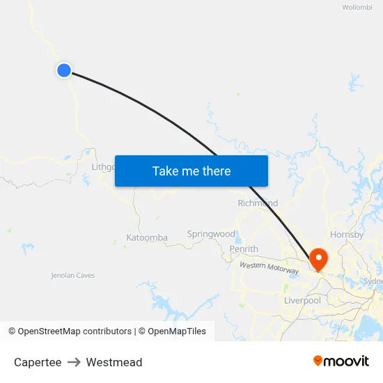 Capertee to Westmead map