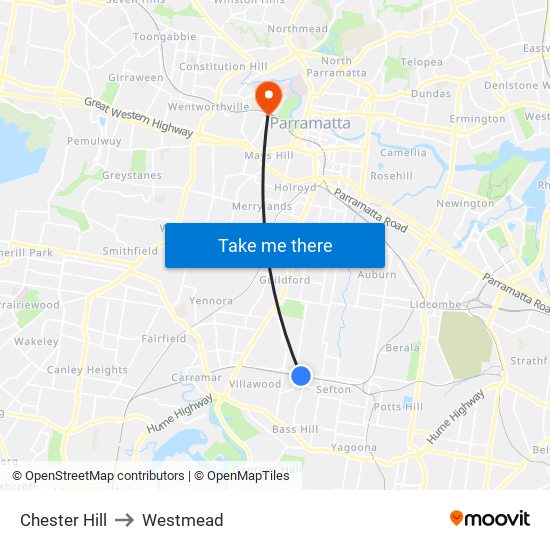 Chester Hill to Westmead map