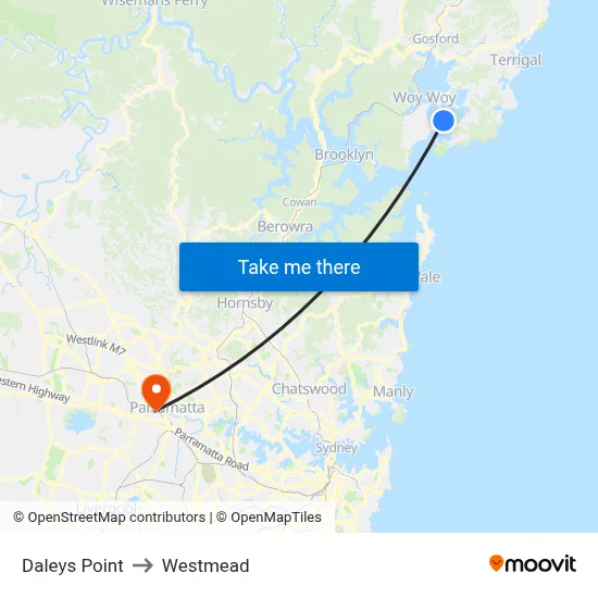 Daleys Point to Westmead map