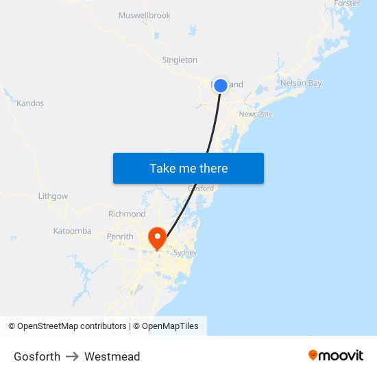 Gosforth to Westmead map