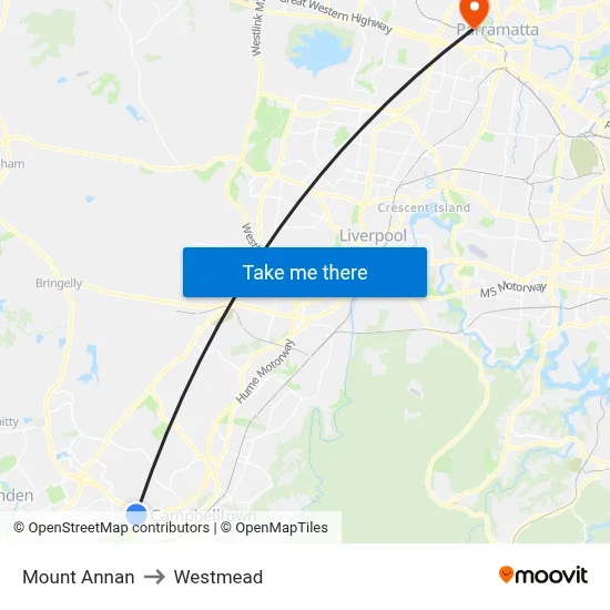 Mount Annan to Westmead map