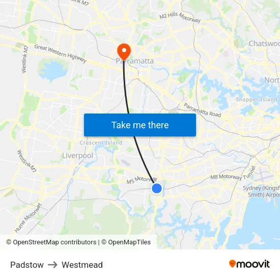 Padstow to Westmead map