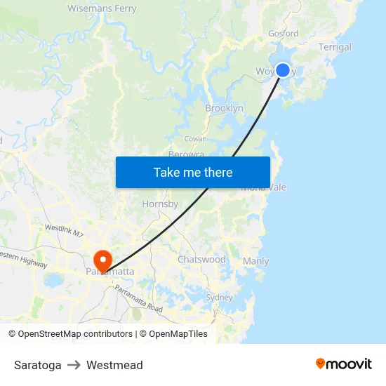 Saratoga to Westmead map