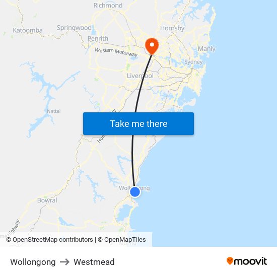 Wollongong to Westmead map