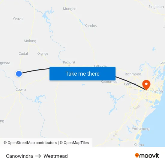 Canowindra to Westmead map