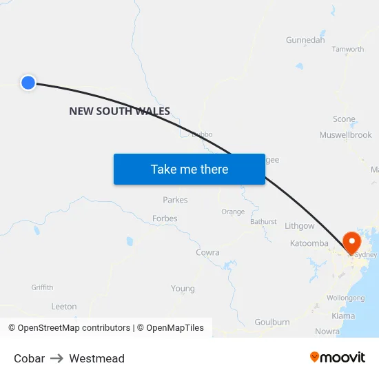 Cobar to Westmead map