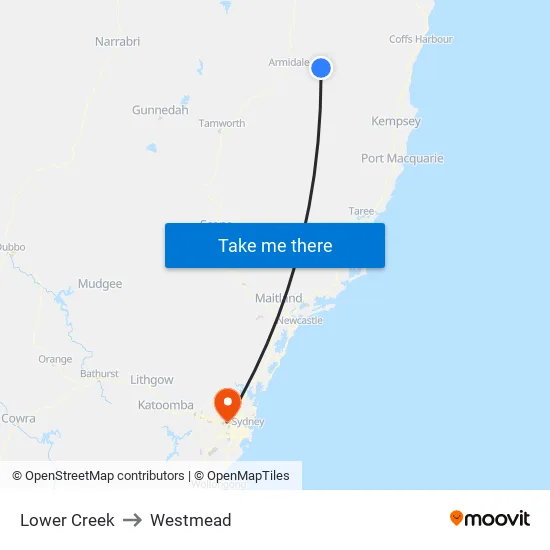 Lower Creek to Westmead map