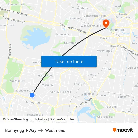 Bonnyrigg T-Way to Westmead map