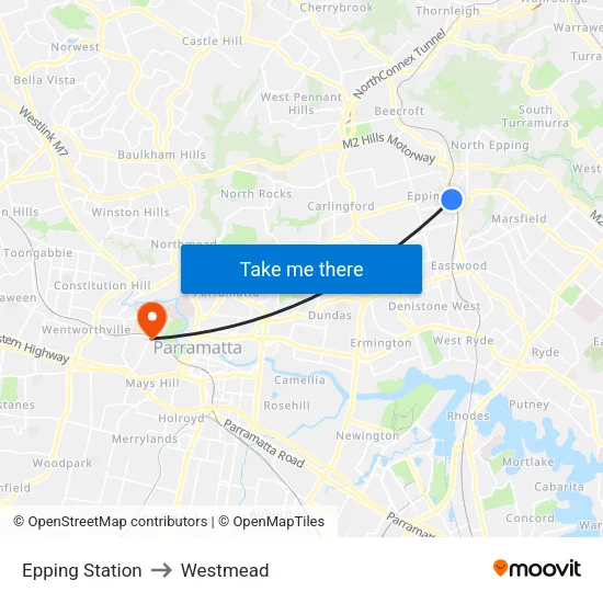 Epping Station to Westmead map