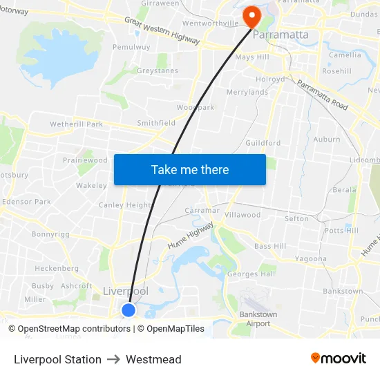 Liverpool Station to Westmead map