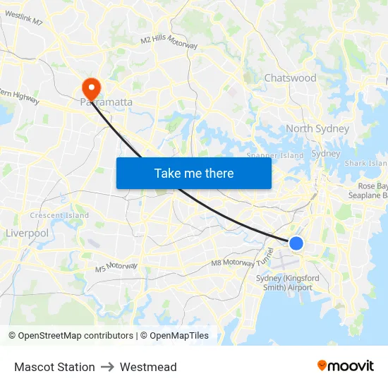 Mascot Station to Westmead map