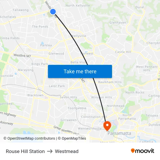 Rouse Hill Station to Westmead map
