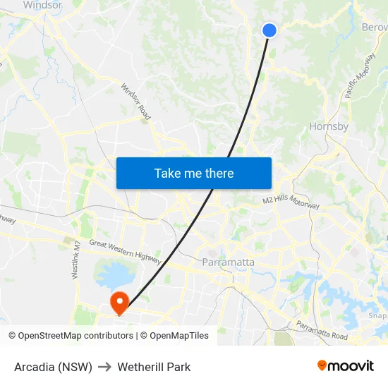 Arcadia (NSW) to Wetherill Park map