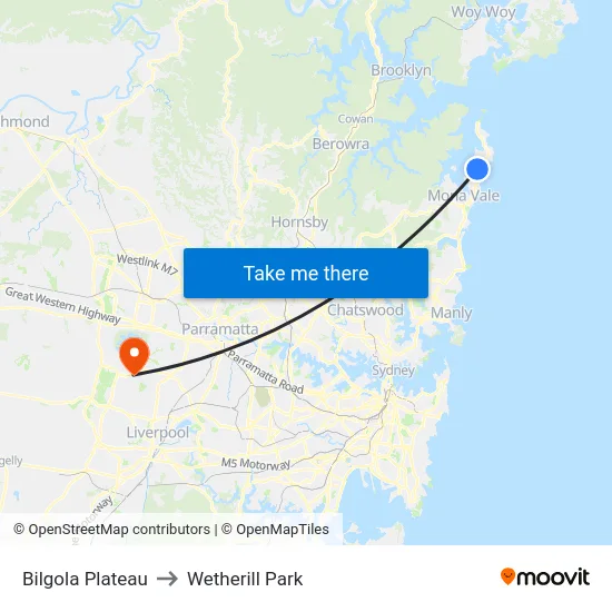 Bilgola Plateau to Wetherill Park map