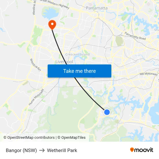 Bangor (NSW) to Wetherill Park map