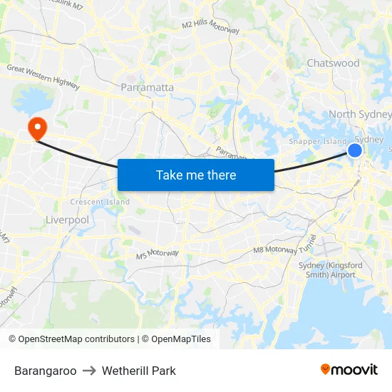 Barangaroo to Wetherill Park map