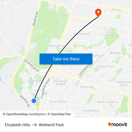 Elizabeth Hills to Wetherill Park map