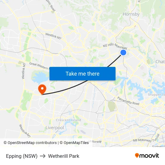 Epping (NSW) to Wetherill Park map